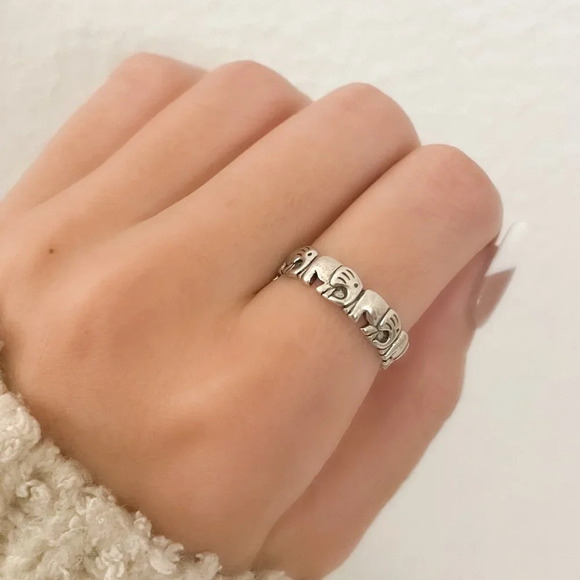 925 Sterling Silver Elephant Ring Stackable Ring Band Minimalist Ring - Picture 2 of 10